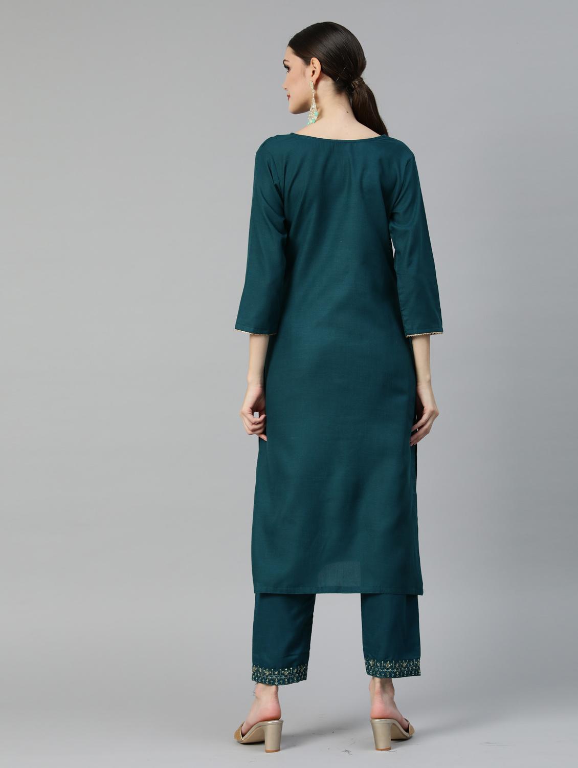 teal silk kurta pant set - 18743741 - Standard Image - 2