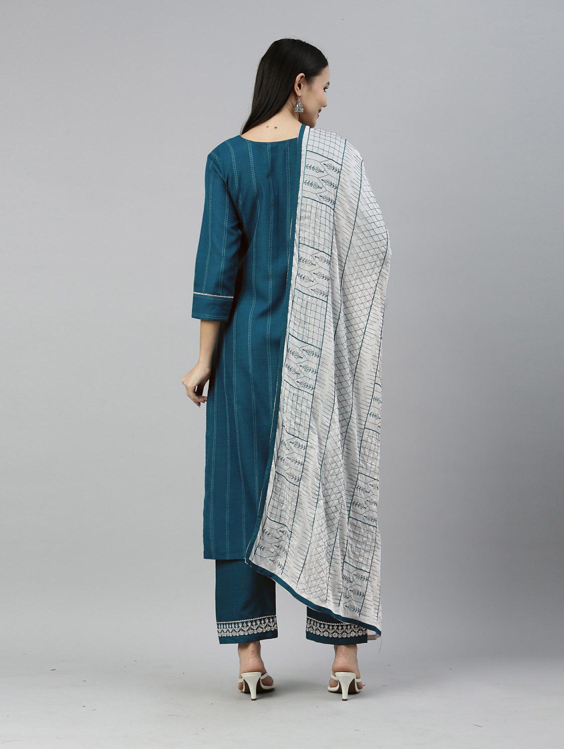 teal kurta pant set with dupatta - 18743777 - Standard Image - 2