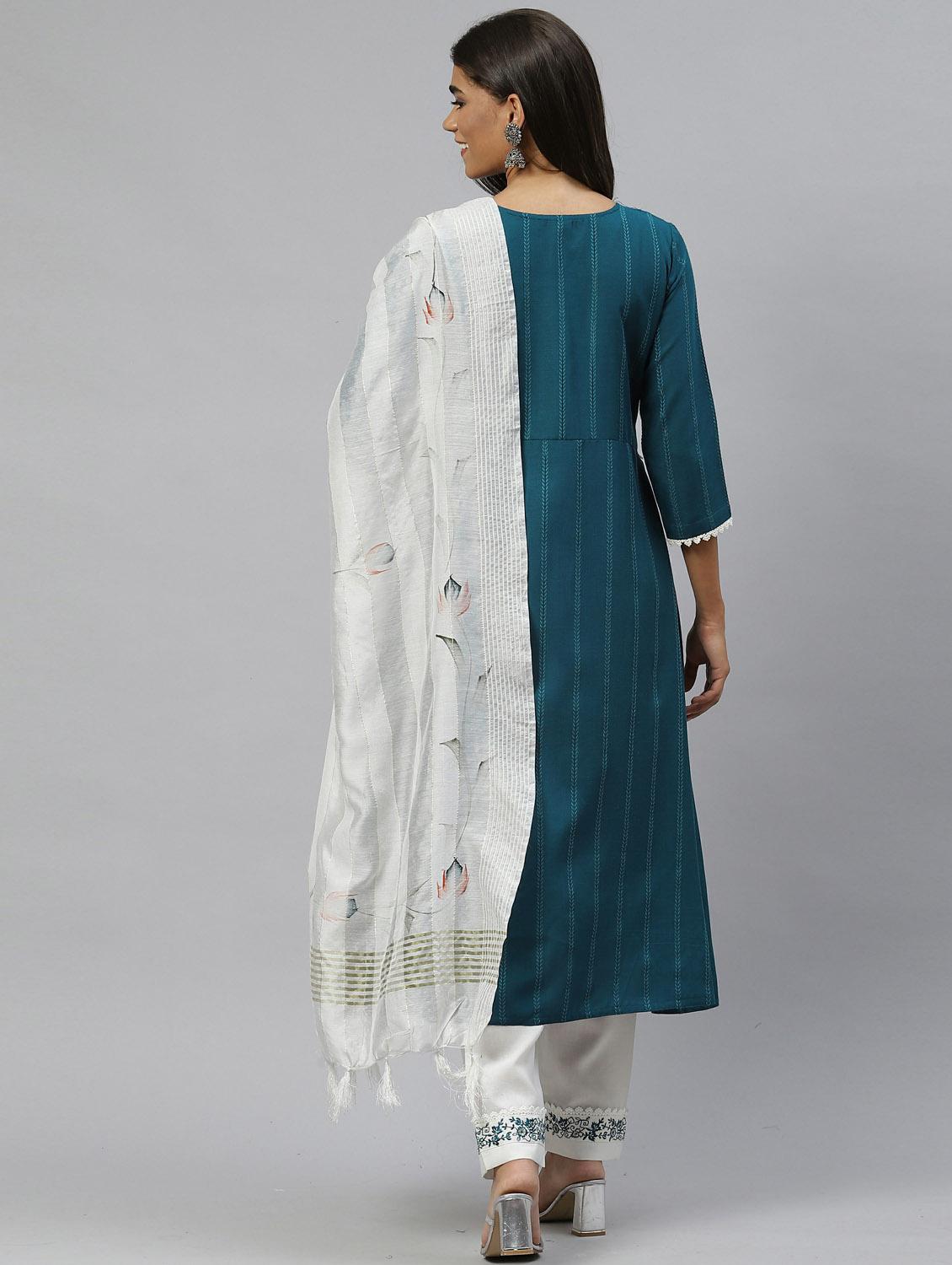 teal kurta pant set with dupatta - 18743787 - Standard Image - 2
