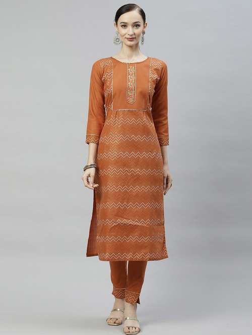 orange silk kurta pant set - 18743798 - Standard Image - 0