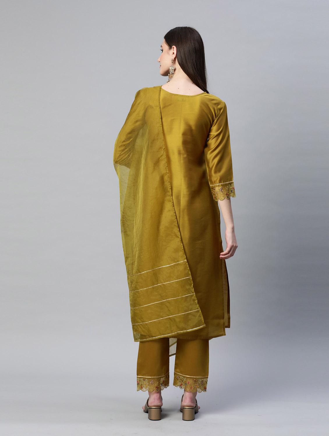 yellow kurta pant set with dupatta - 18743804 - Standard Image - 2