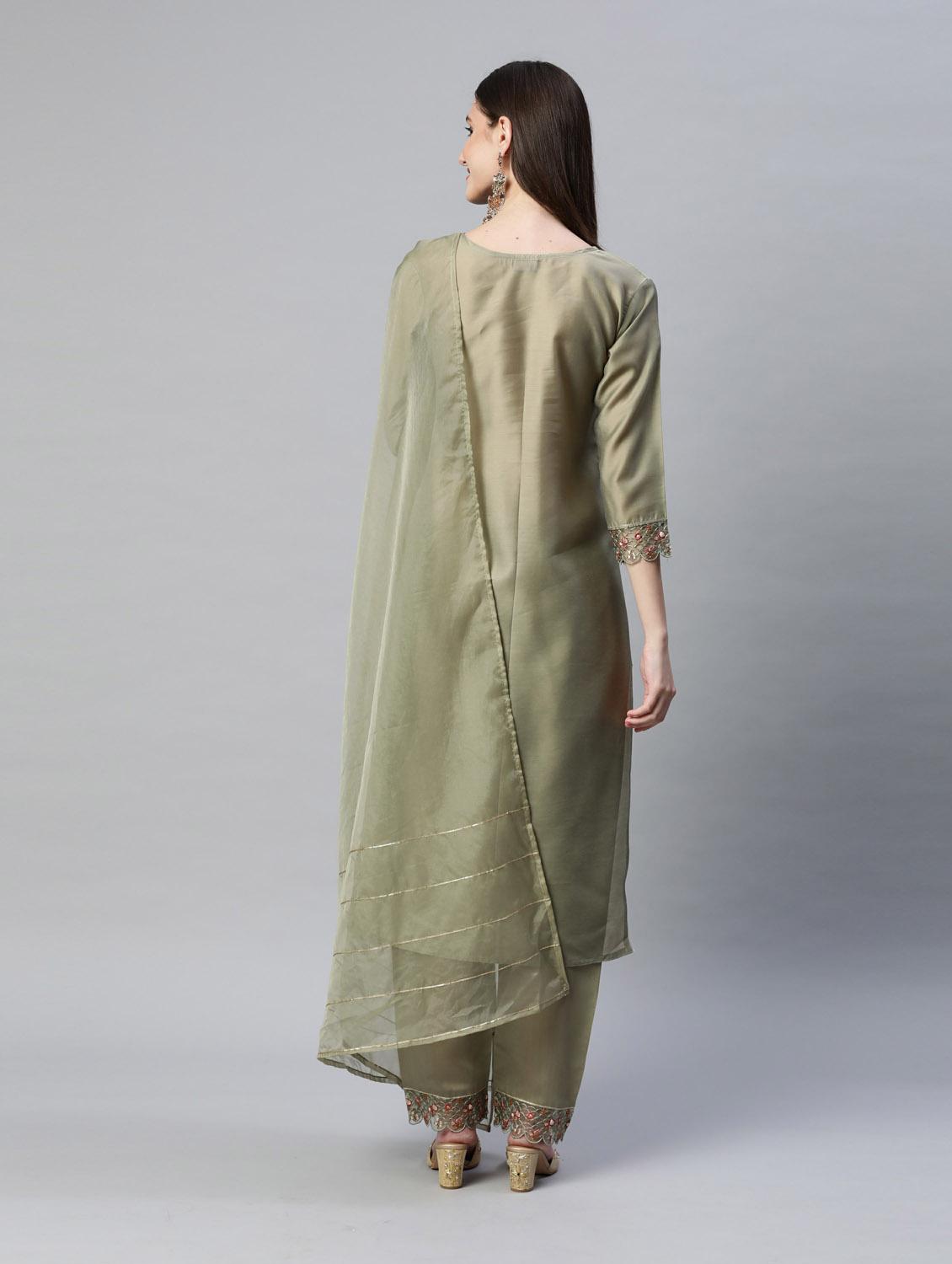 green kurta pant set with dupatta - 18743806 - Standard Image - 2