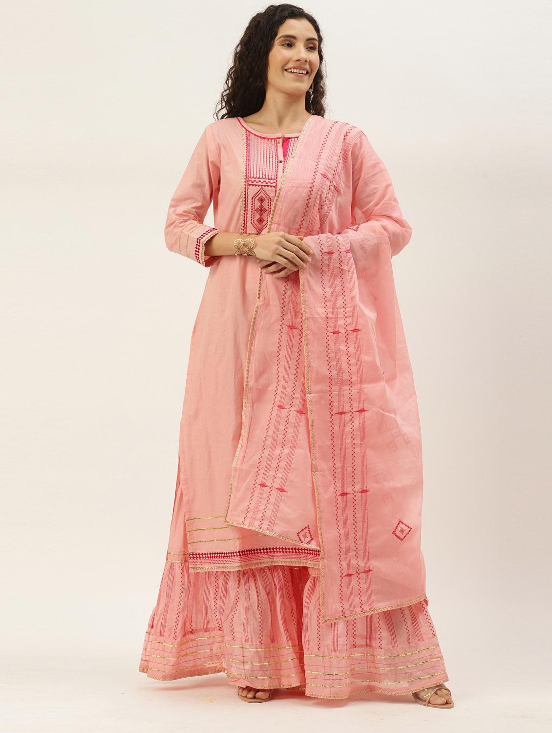 pink kurta sharara set with dupatta