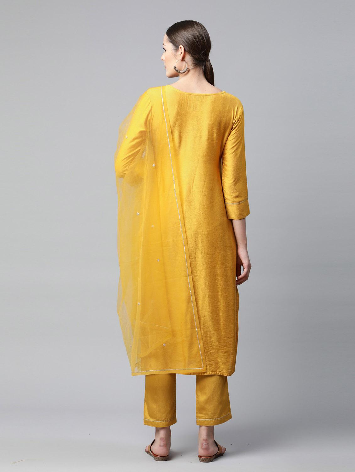 yellow kurta pant set with dupatta - 18743829 - Standard Image - 2