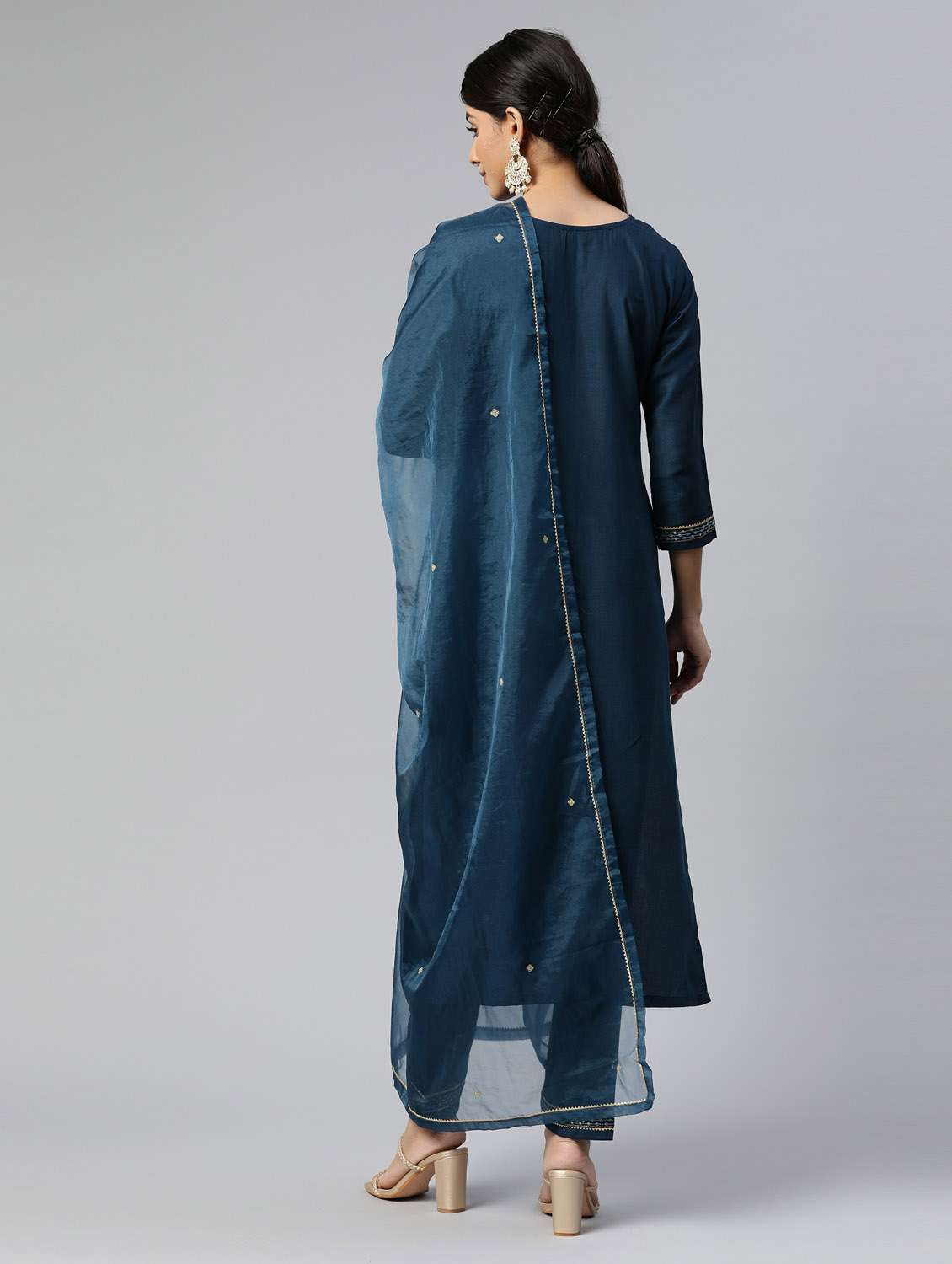 navy kurta pant set with dupatta - 18743831 - Standard Image - 2