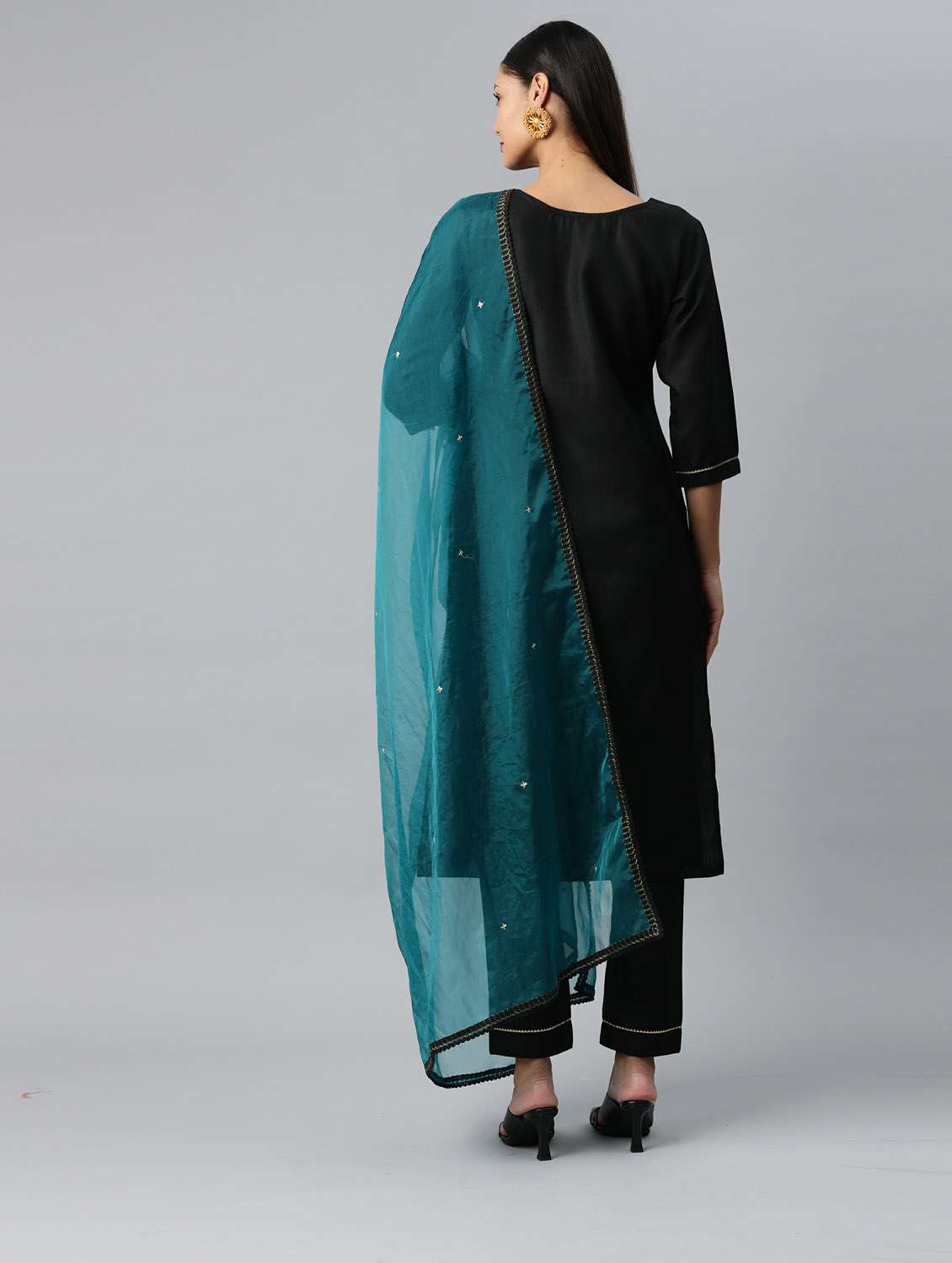black kurta pant set with dupatta - 18743840 - Standard Image - 2