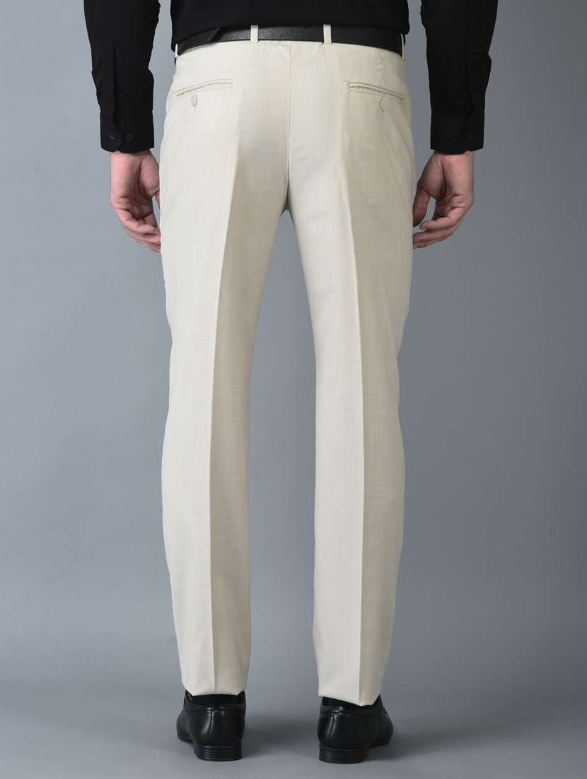 beige solid flat front formal trouser - 18743850 -  Standard Image - 2