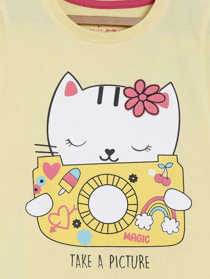 yellow printed round neck t-shirt - 18750981 - Standard Image - 2