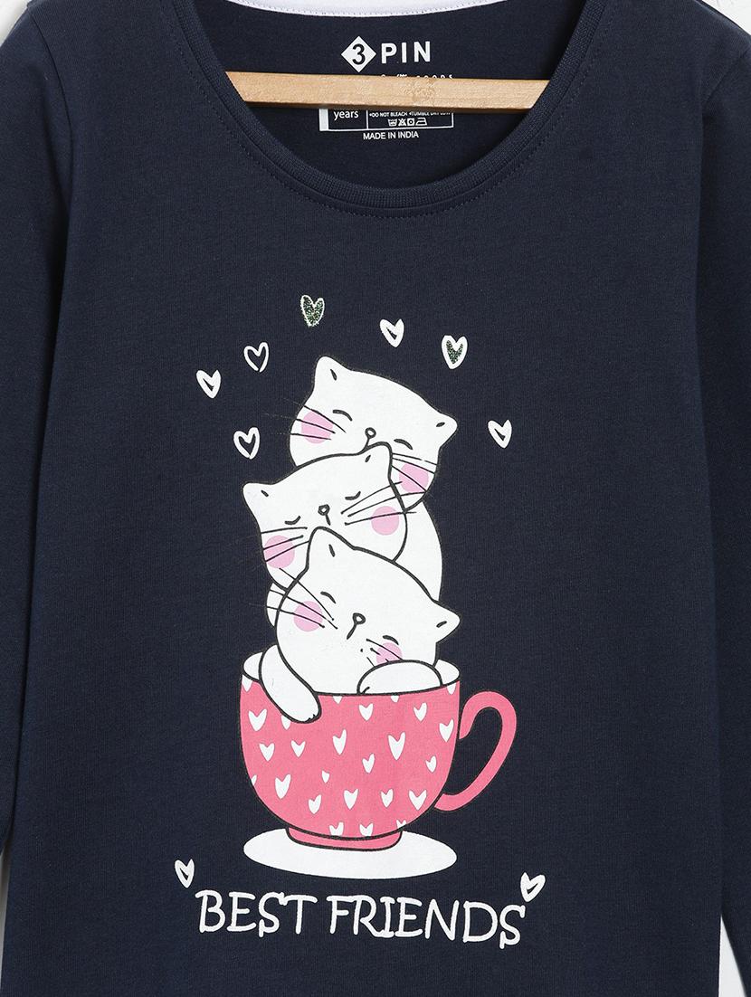 dark blue printed round neck t-shirt - 18751006 - Standard Image - 2