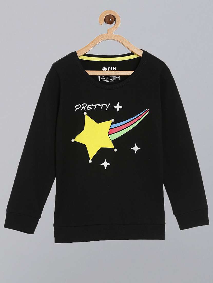 black printed round neck t-shirt