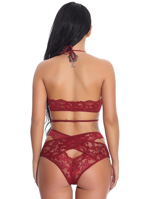maroon lace bras and panty set - 18752938 - Standard Image - 2