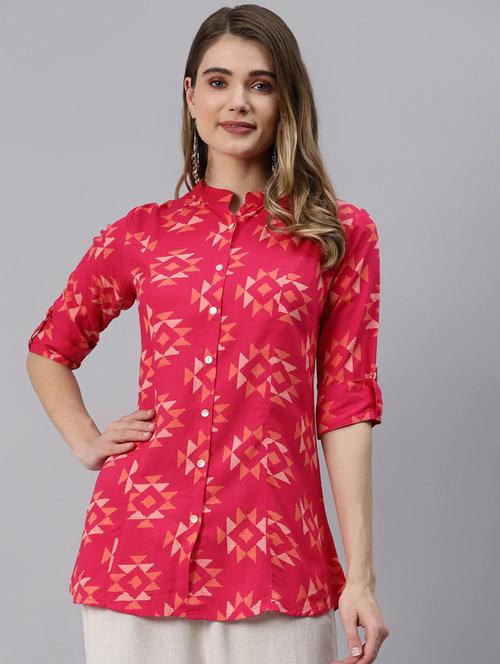 pink printed mandarin a line kurti - 18754192 -  Standard Image - 0