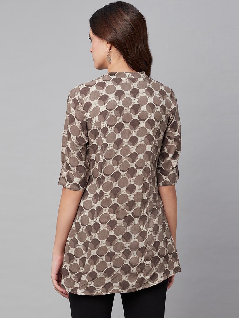 brown mandarin neck printed tunic - 18754195 - Standard Image - 2