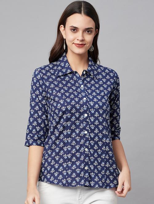 navy blue cotton regular shirt - 18754211 - Standard Image - 0