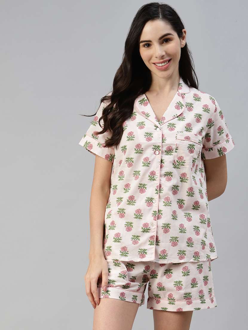 printed nightwear shorts set