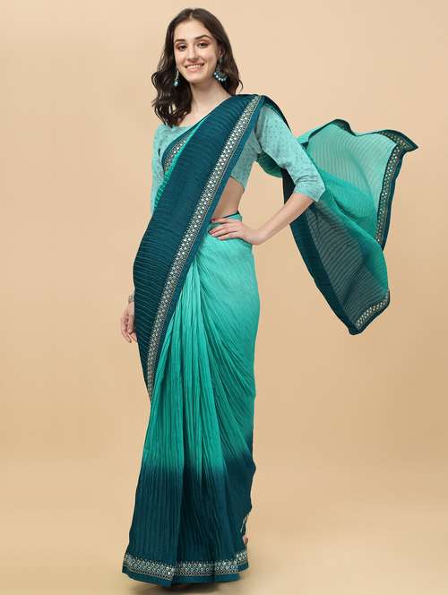 women's ombre blue colored saree - 18754249 - Standard Image - 0