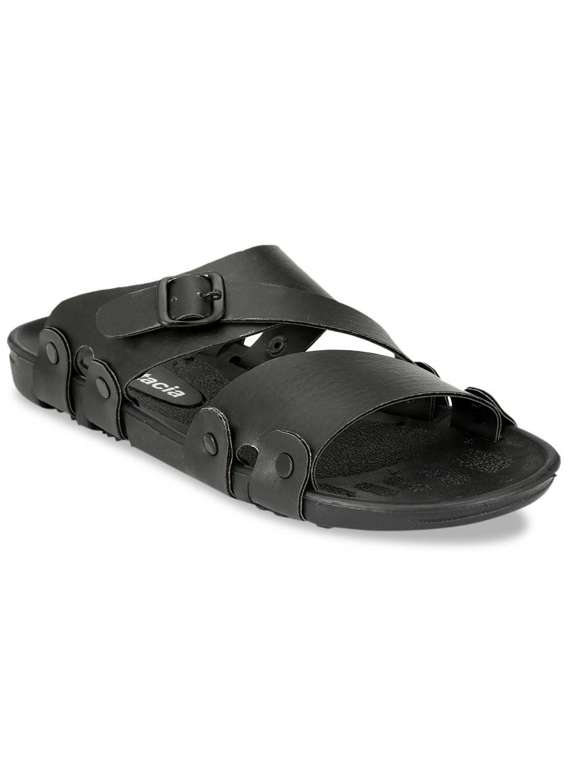 black solid slip on sandal