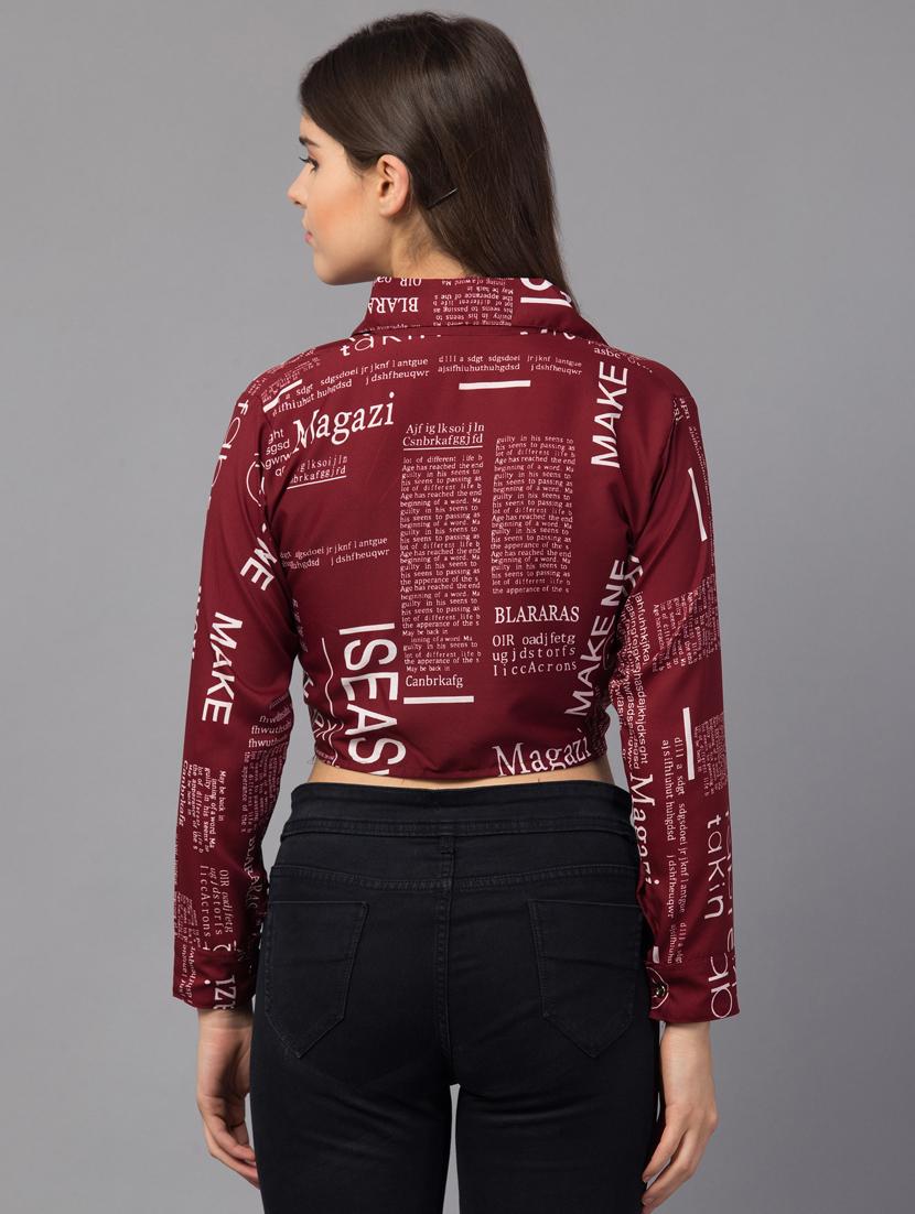 tie front news paper print crop top - 18757273 - Standard Image - 2