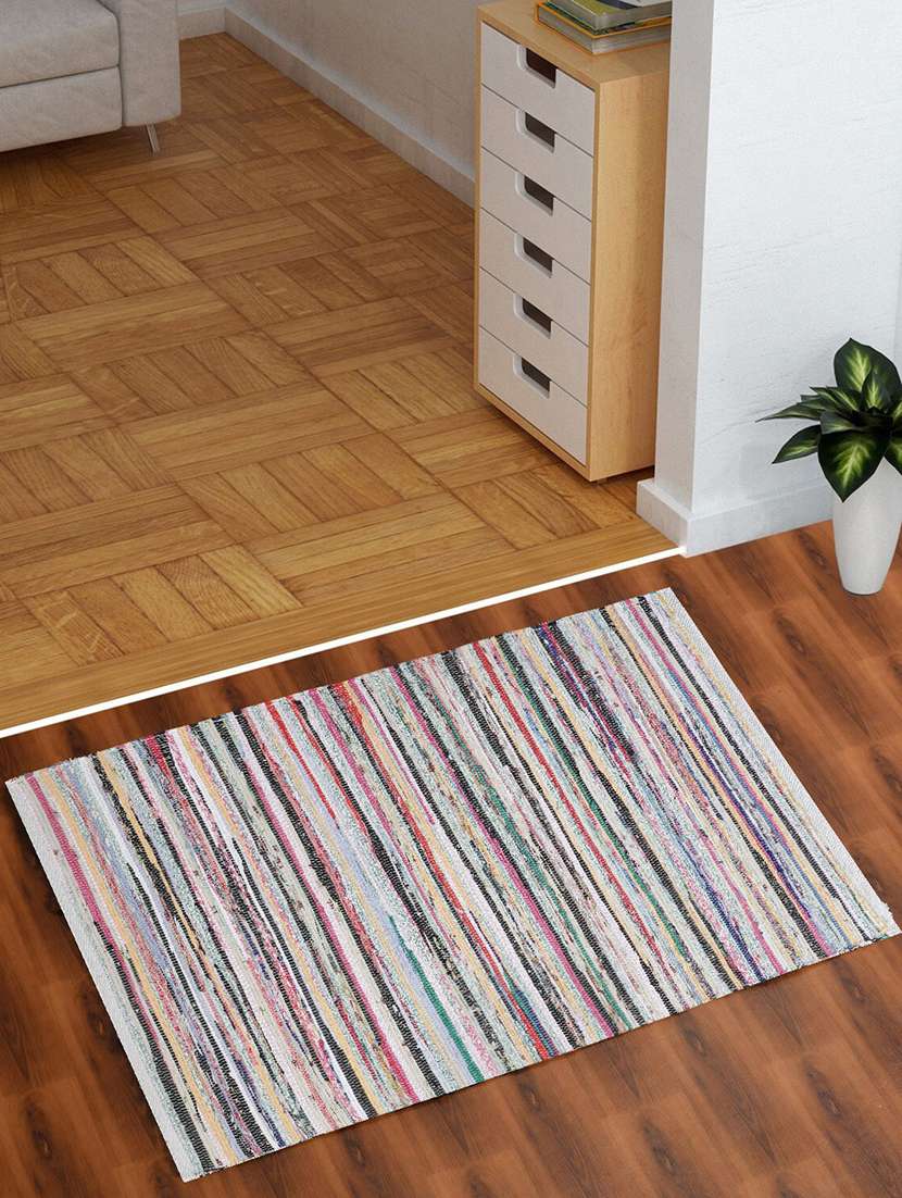 rangeela  multicolored  rectangle shape cotton rug