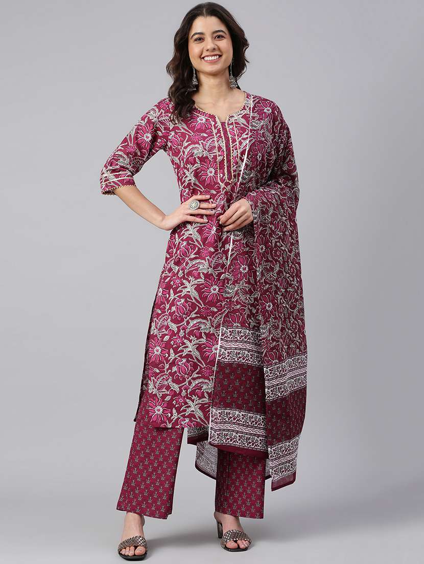 women purple kurta palazzo set with dupatta
