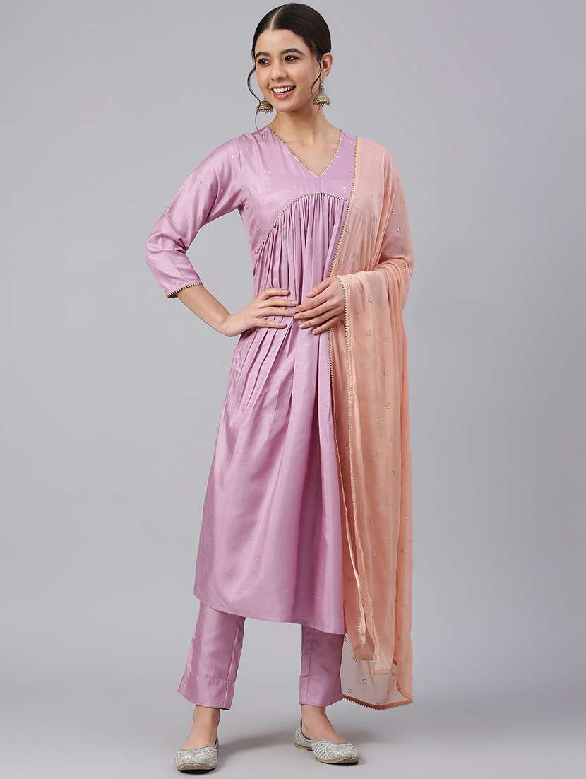 women three quarter sleeve kurta pant with dupatta set