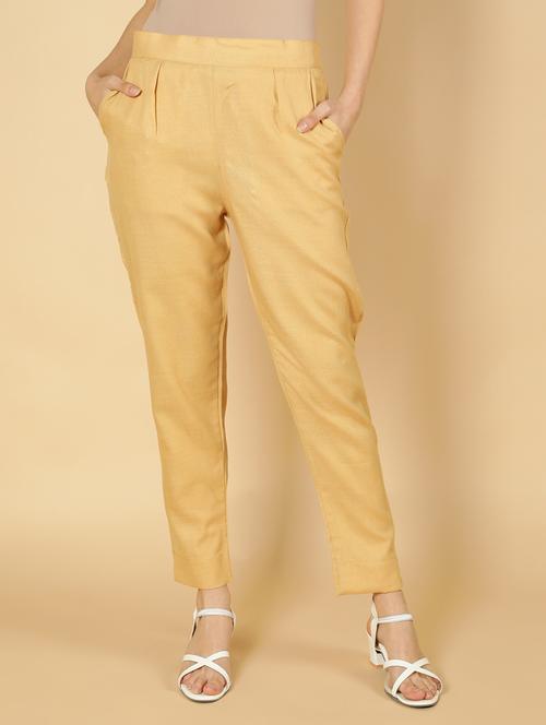 women solid pleated cigarette pants - 18758763 - Standard Image - 0