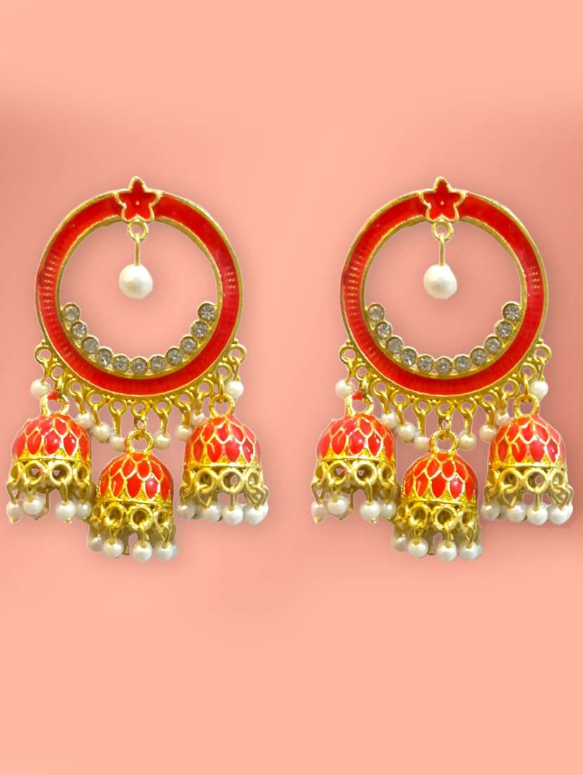 red gold plated jhumka earring