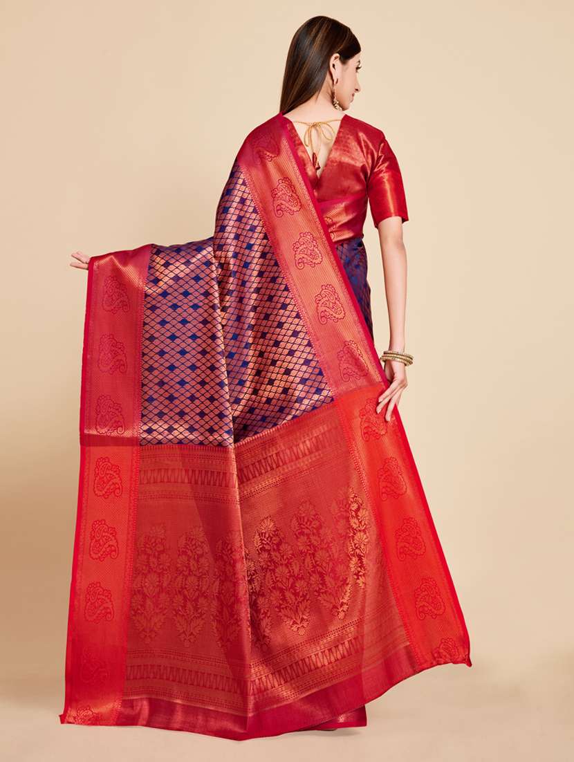 dark blue art silk kanjivaram saree with blouse - 18762255 - Standard Image - 2