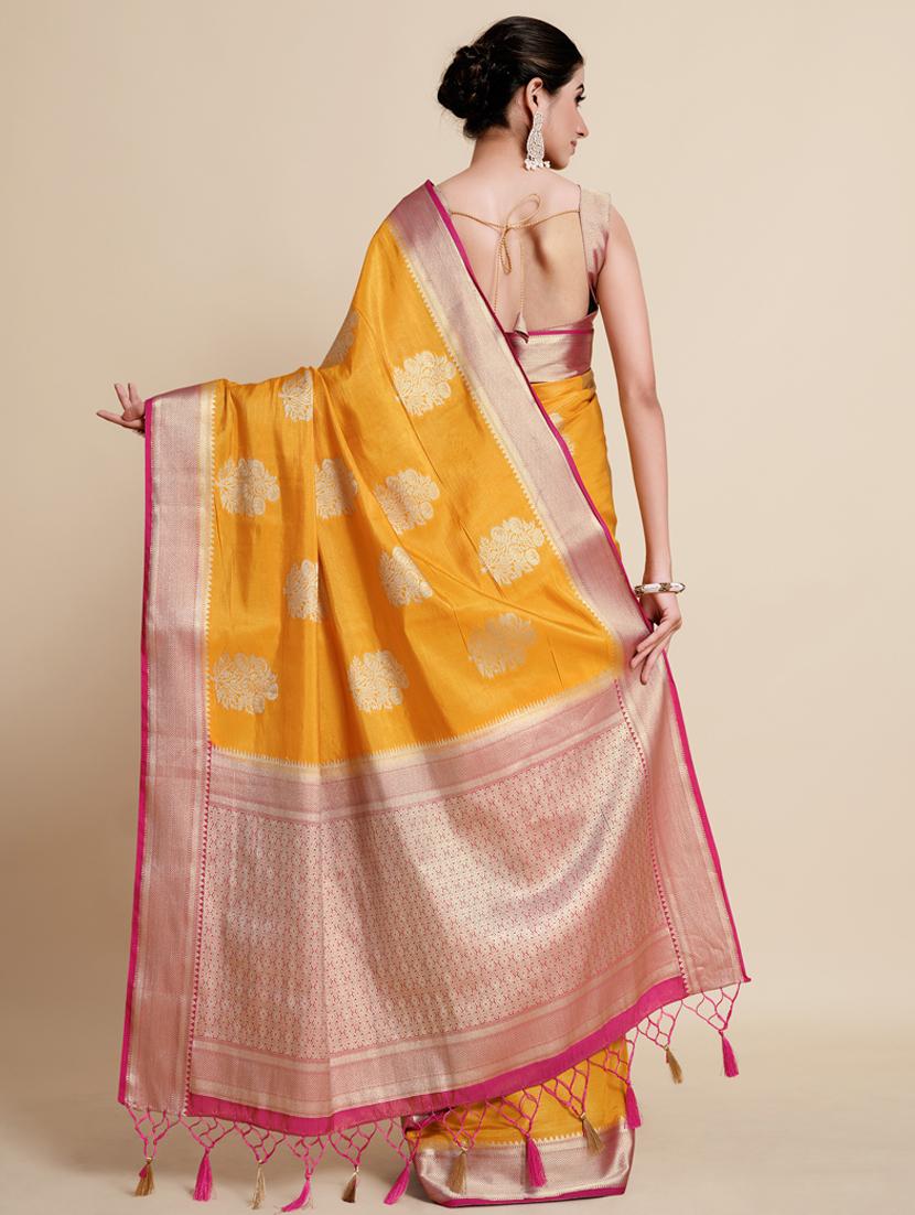 women's self design mustard colored saree with blouse - 18762257 - Standard Image - 2