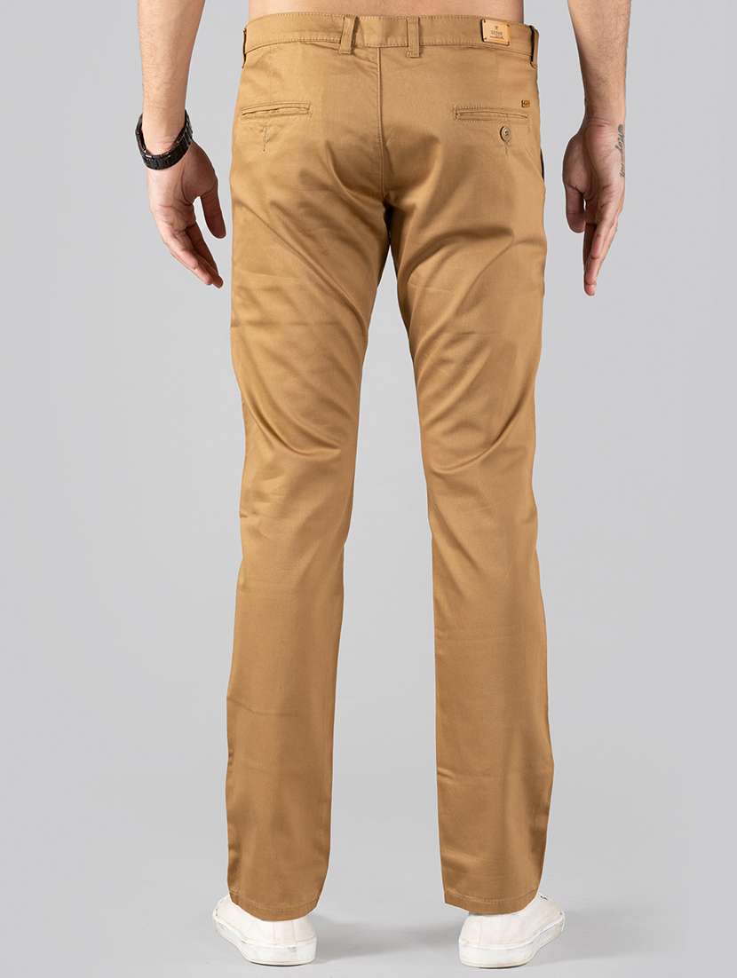 mens brown flat front casual trousers - 18764525 - Standard Image - 2