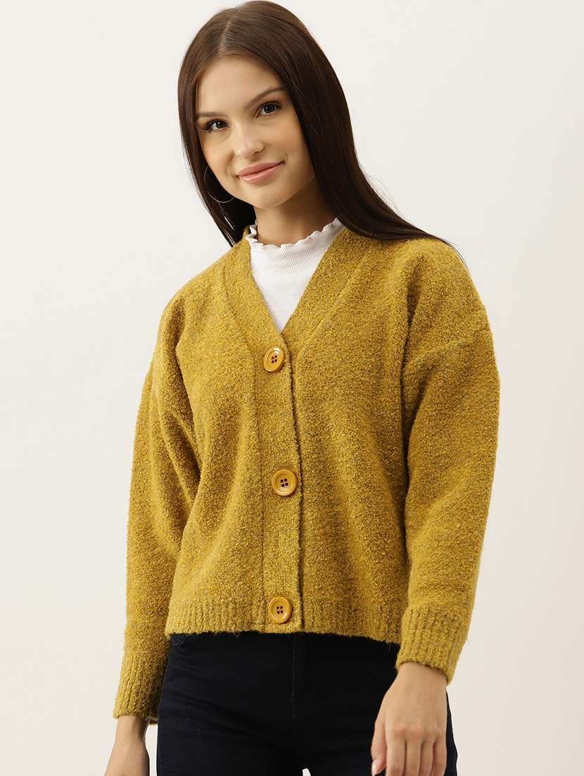 v neck solid wool cardigan