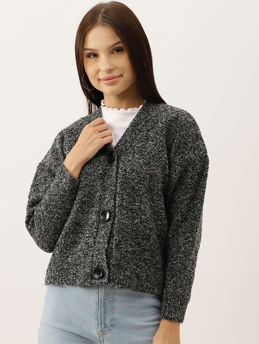 v neck solid wool cardigan