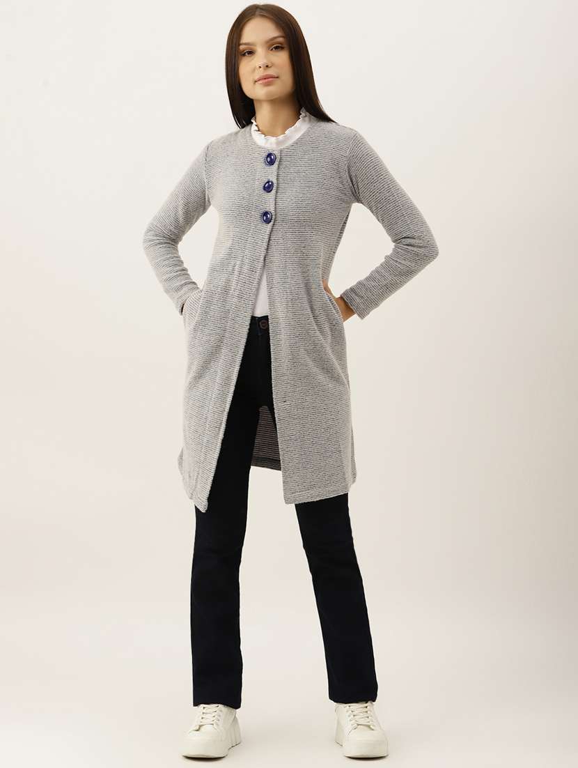 round neck solid wool cardigan