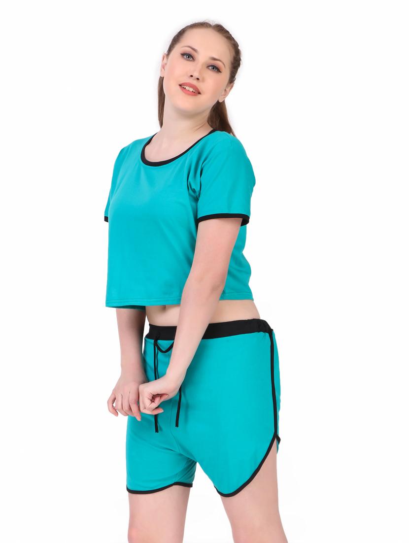 contrast bind solid nightwear shorts set - 18766042 - Standard Image - 2
