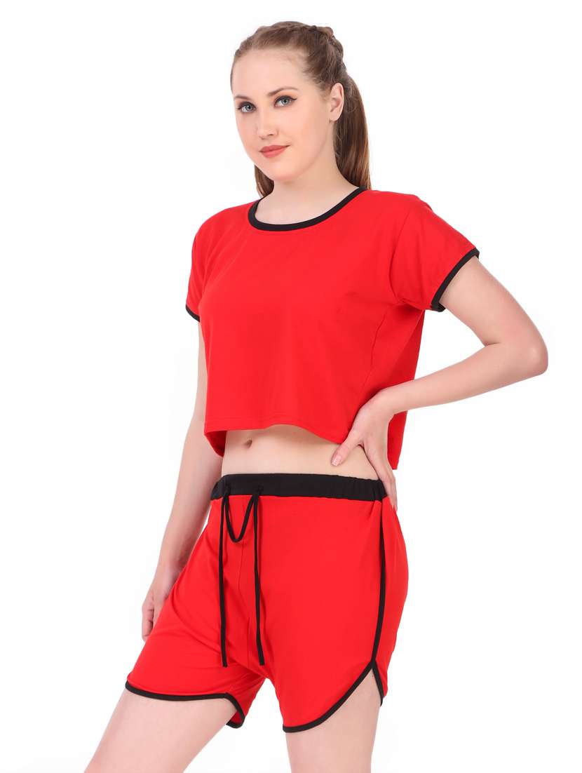 contrast bind solid nightwear shorts set  - 18766043 -  Standard Image - 2