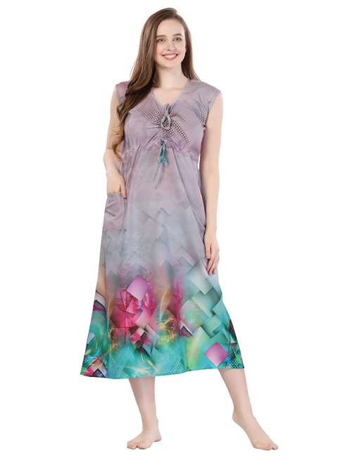 tie knot detail printed night gown 