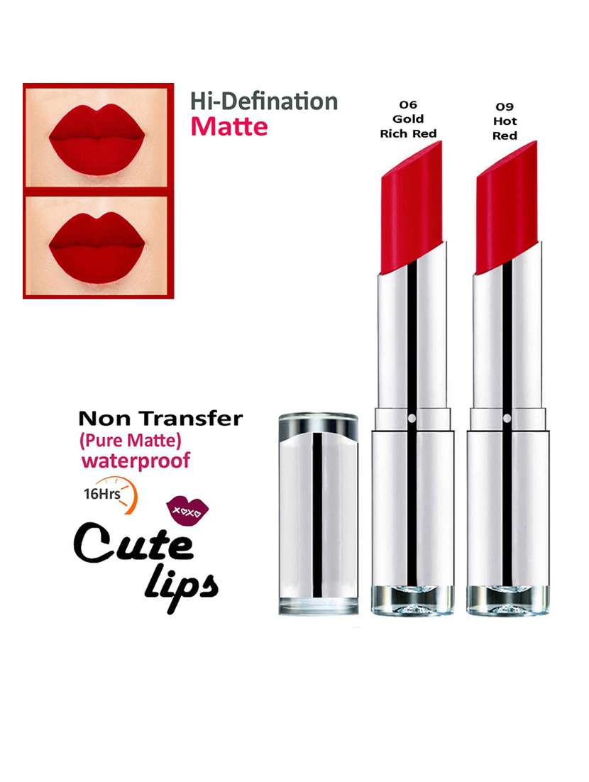 b.berry cute lips non transfer matte lipstick 2.4 gm each - 06 gold rich red 09 hot red