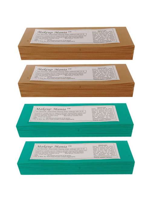 makeup mania 280 pcs large waxing strips, non-woven hair removal plain waxing strips - brown-green