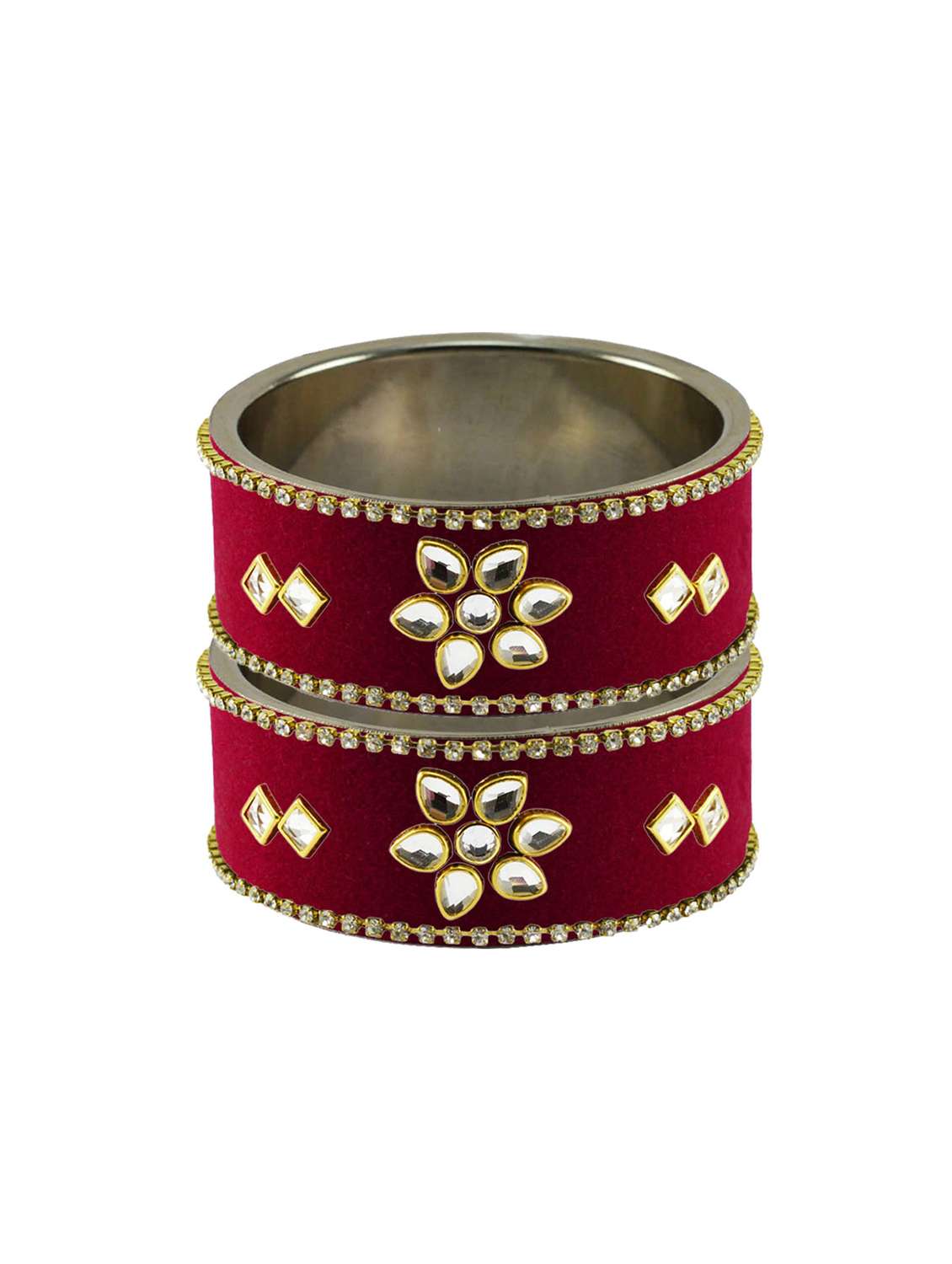 maroon stone stud metal bangle