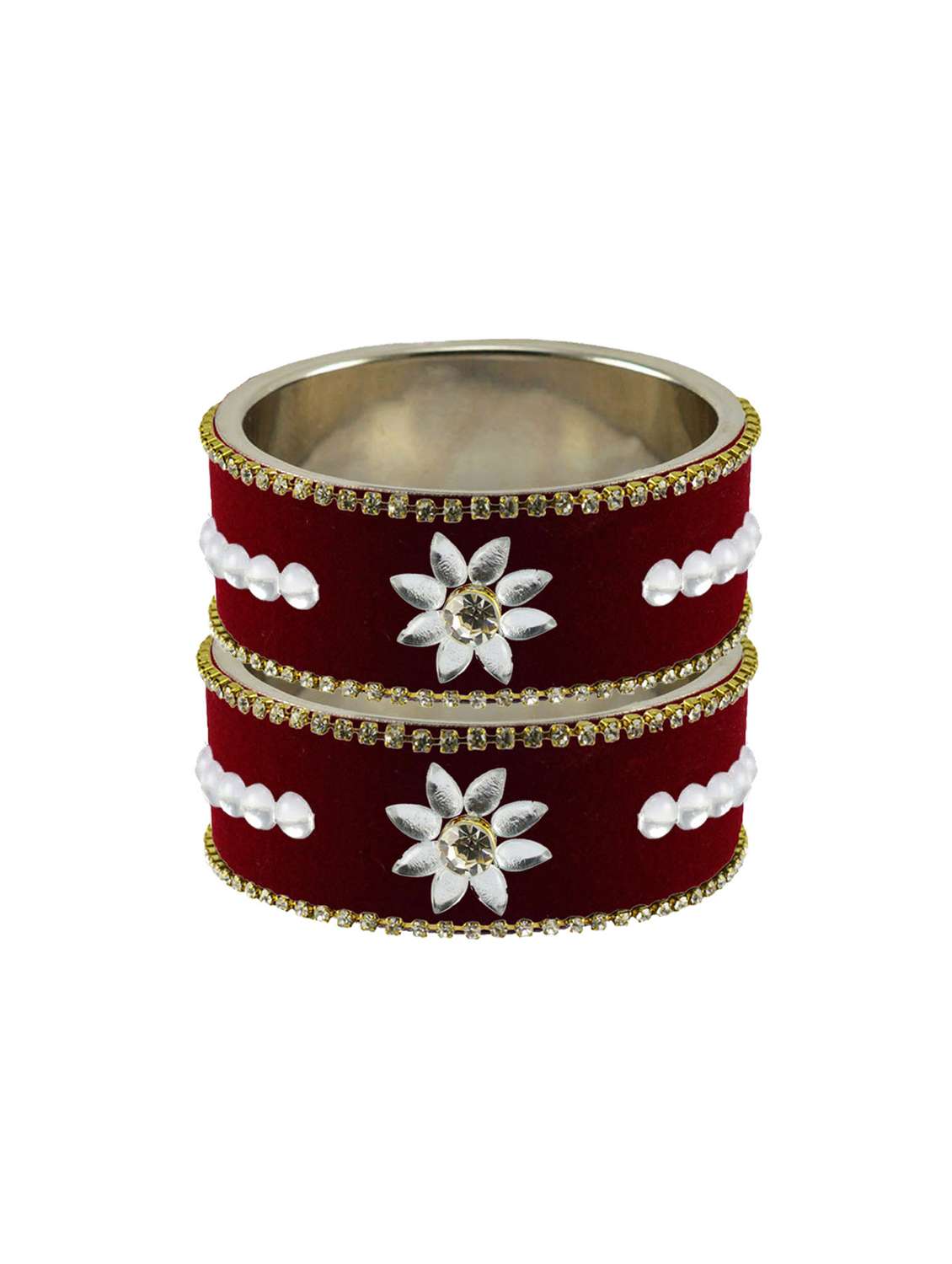maroon stone stud metal bangle