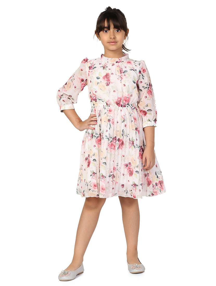girls mock neck three quarter sleeves frock