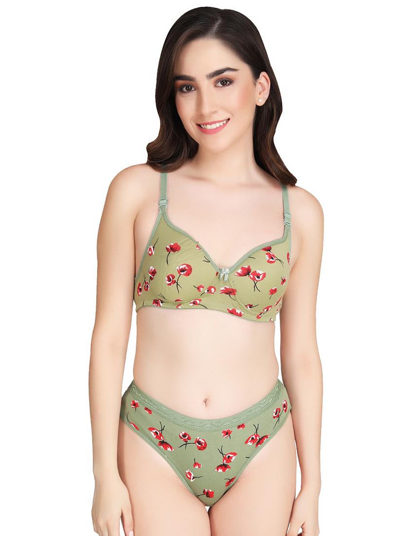 green cotton bras and panty set