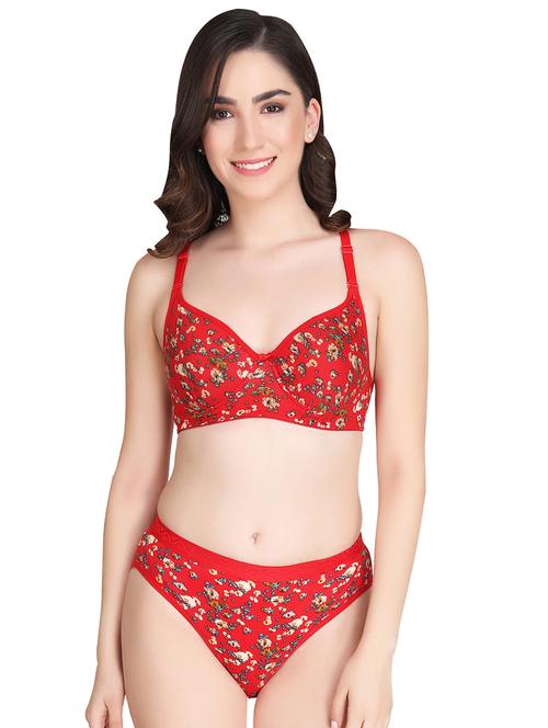 red cotton bras and panty set - 18788824 - Standard Image - 0