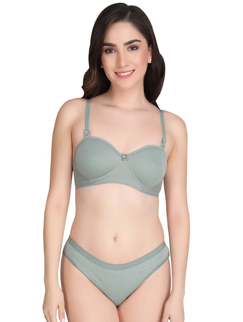 green cotton bras and panty set