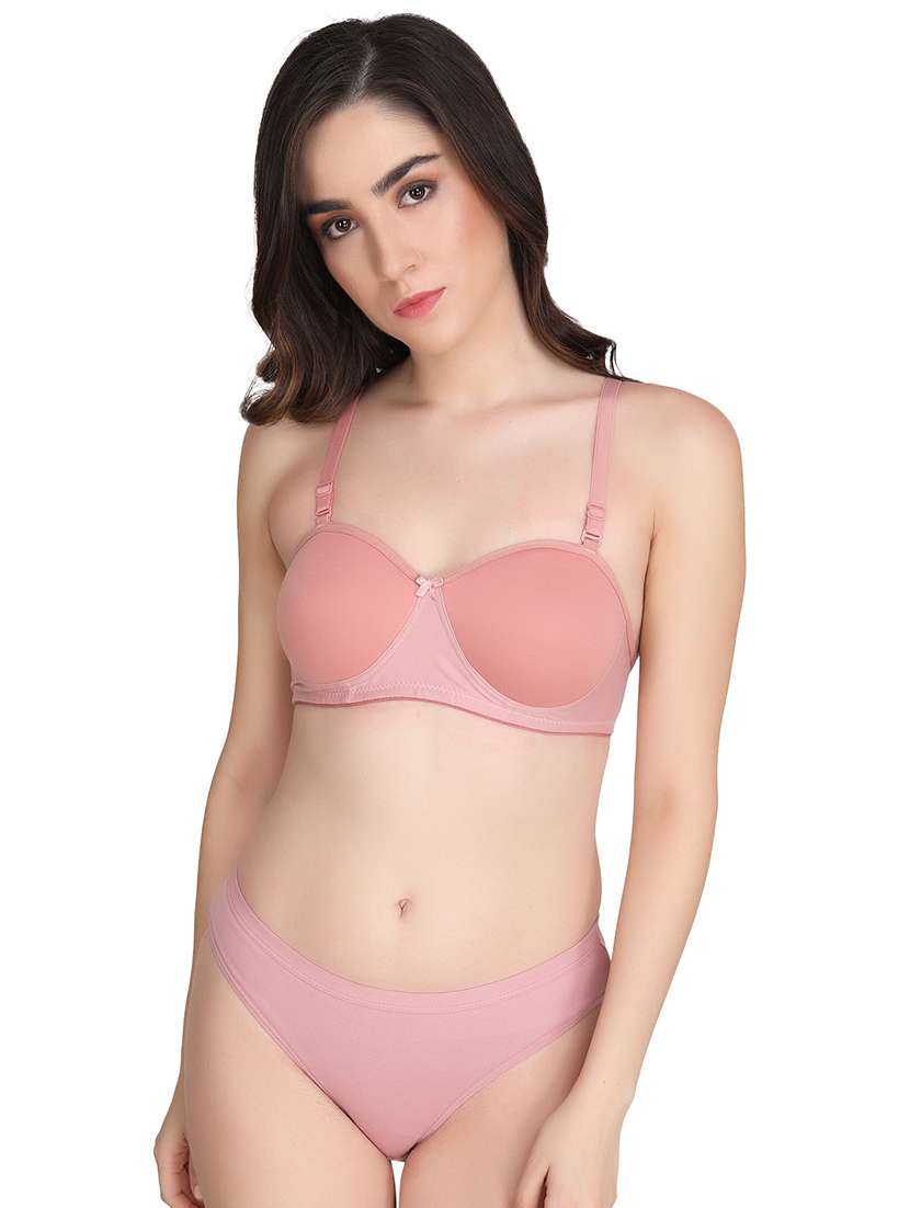 pink cotton bras and panty set