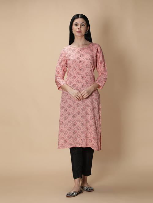 peach rayon kurta pant set - 18789256 - Standard Image - 0