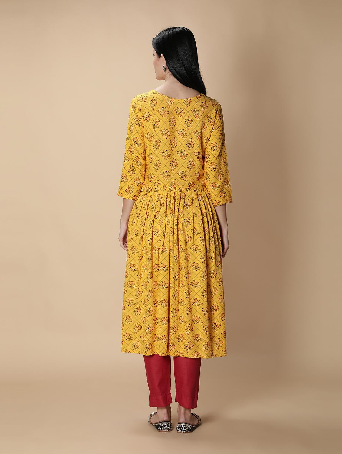 yellow rayon kurta pant set - 18789259 - Standard Image - 2