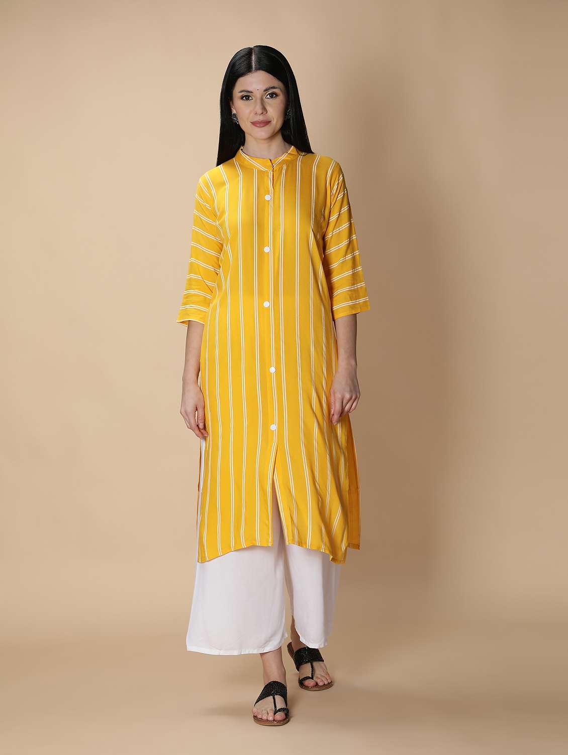 yellow rayon kurta palazzo  set