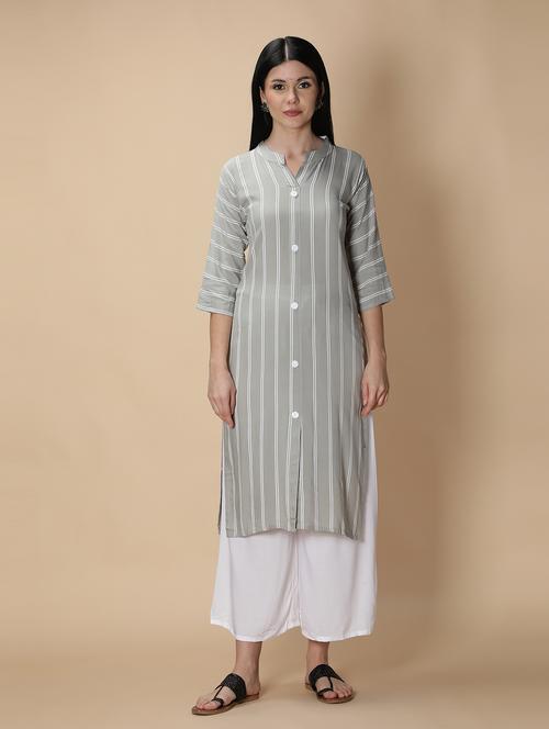 grey rayon kurta palazzo set - 18789266 - Standard Image - 0