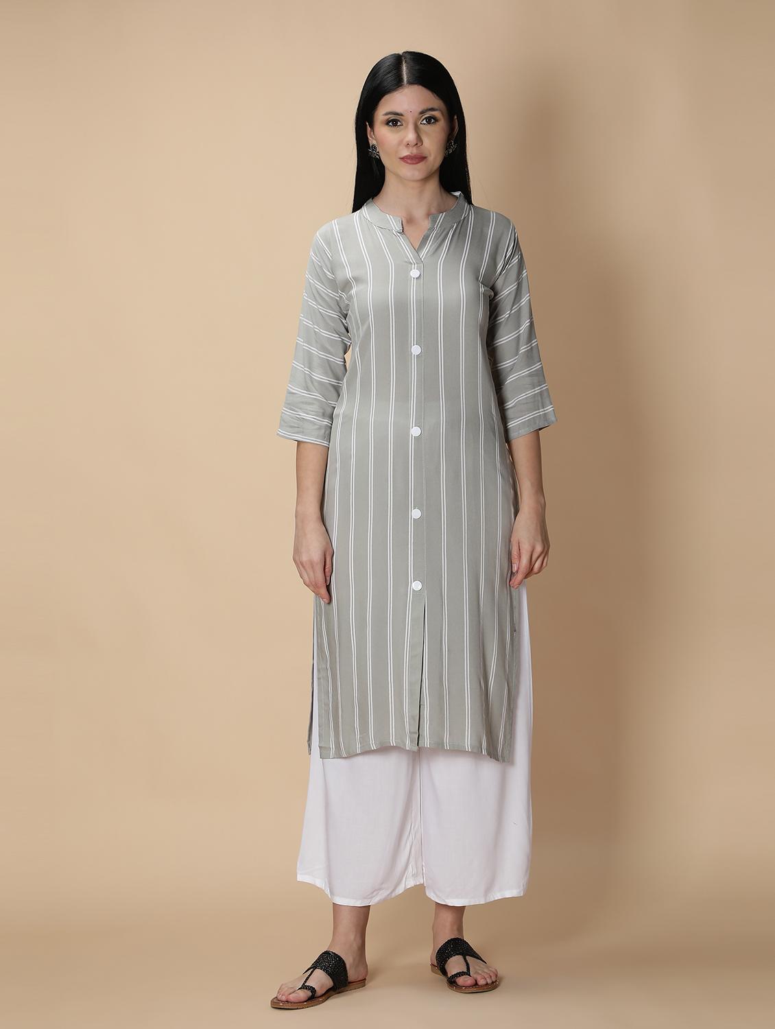 grey rayon kurta palazzo set - 18789266 - Zoom Image - 0